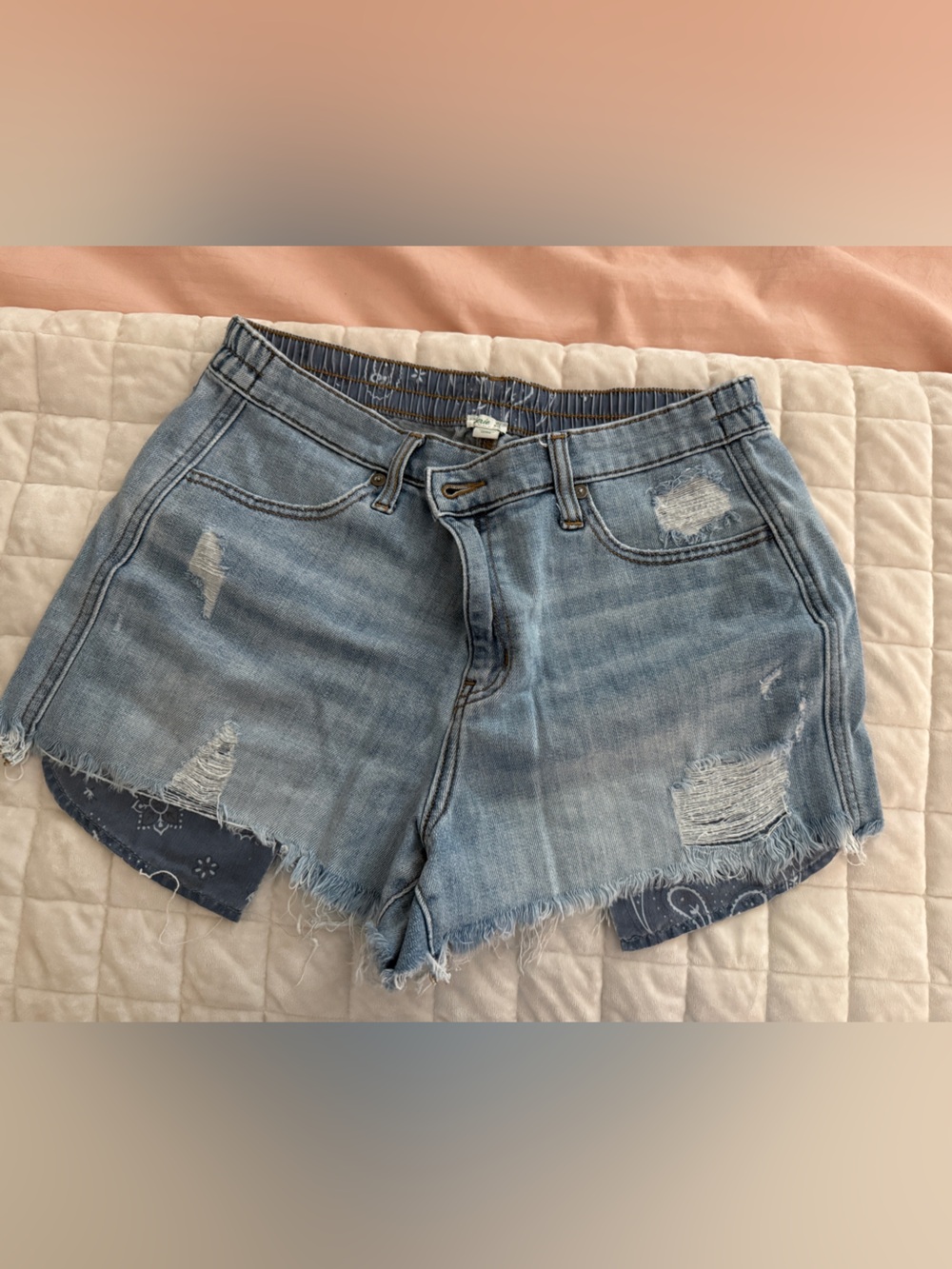 aerie Light Wash Distressed Denim Shorts